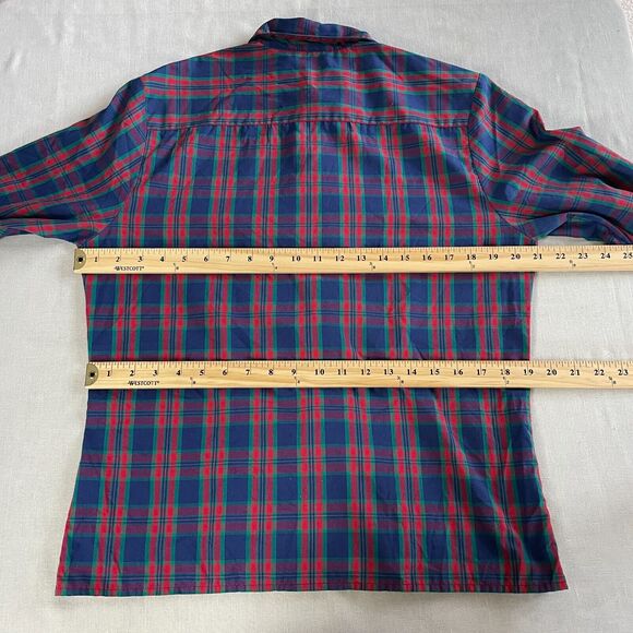 Vintage Blouse Womens Size 10 Red Blue Plaid Tartan Long Sleeve Henley Button - Picture 12 of 14